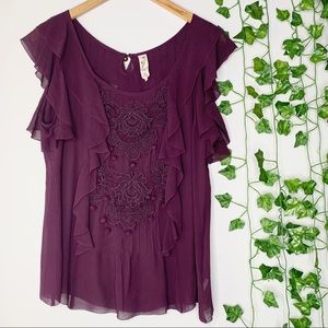 Anthropologie Floreat Purple Silk Blouse